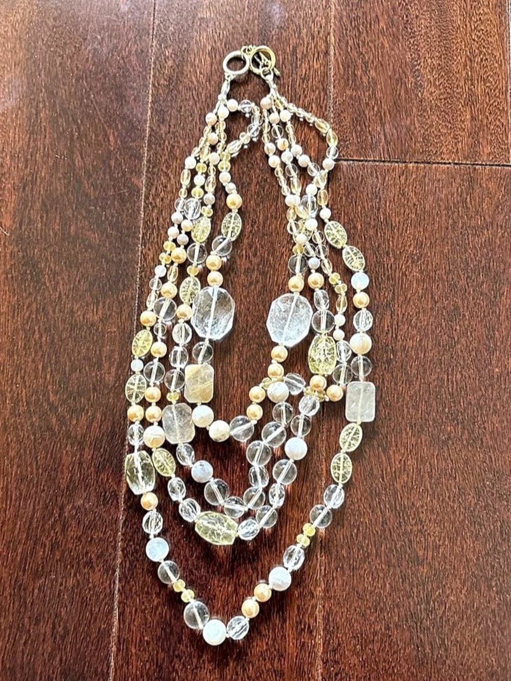 Multi-Strand Beaded Necklace in Gold & White Like New